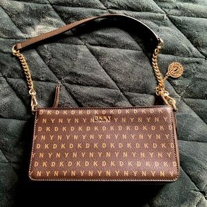 DKNY brown with gold accents small leather bag